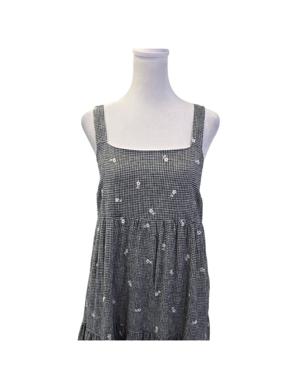 Madewell Linen Blend Embroidered Tiered Midi Dress in Gingham Check Size Small - Picture 4 of 7